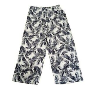 Panama Jack Womens Black & White Palm Print Linen Blend Wide Leg Pants Size L